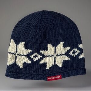 Vintage Y2K Abercrombie & Fitch Fair Isle Snowflake Beanie | Navy Wool Blend